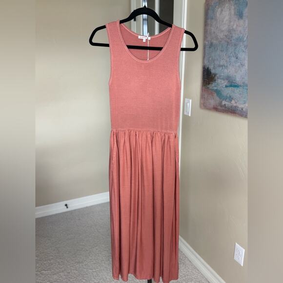 New Sundry Mixed Media Midi Tank Dress in Dusty Pink Women’s size 2 or Medium - Picture 1 of 5